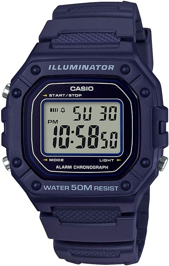 W218H Series | Men’S Digital Watch | 50M WR | 1/100 Second Stopwatch | 100 SEC Chronograph | LED Backlight | Countdown Timer | Daily Alarm | Hourly Time Signal | 7 Year Battery